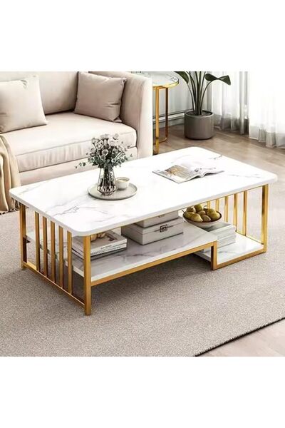 Twinkle Mart Wooden Twist Eclavon Stylish Zigzag Design Rectangular Coffee Table with Marble-Like Finish
