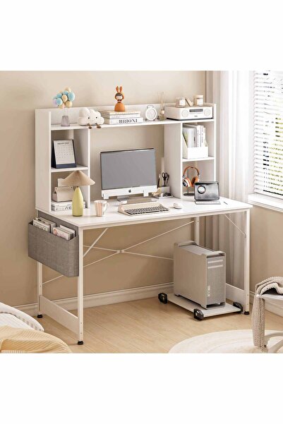 Venpara Study Desk with Bookshelf, Large Office Desk, Computer Table with Storage Bag & CPU Stand