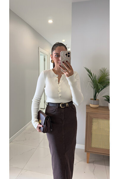 BİRCANÇİL Dlvin Zeza Ecru Buttoned Knitwear