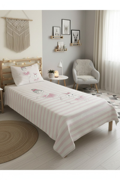 milroma Pink Children's Pique Set with Ballerina and Rabbit Pattern