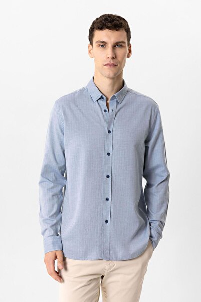 Back And Bond Blue Regular Fit 100% Cotton Shirt