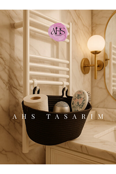 Ahs Tasarım Doğal Hasır Askılı Sepet – Banyo & Mutfak Duvar ve Petek Havlupan...