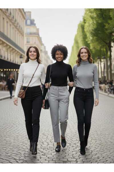 Tradinyom سترة نسائية منسوجة ناعمة (3+1) باللون الأسود والأبيض والرمادي