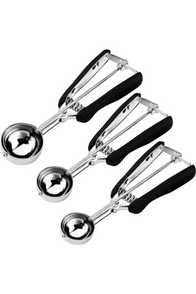 007 مجموعة مغارف الكوكيز المكونة من 3 قطع (1/2/3 ملاعق كبيرة) - فولاذ مقاوم ل...