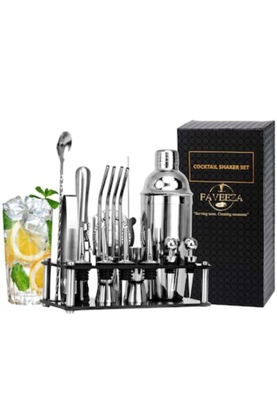 FAVEEZA Set Cocktail Profesional, 20 Piese, Cocktail Shaker 750ml, Accesorii ...