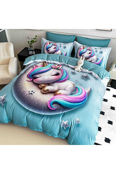 JOJO HOME 5D bedding set, 6 pieces, with elastic, Digital print, with elastic, 180x200cm, Unicorn