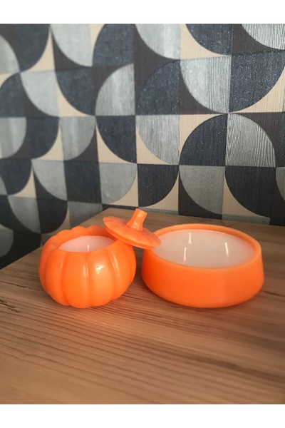BlueDaisyCandle TURUNCU BAL KABAĞI VE KASE MUM halloween , turuncu kabak hedi...