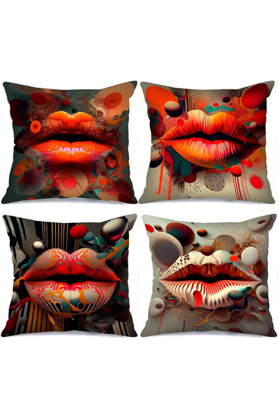 OEM Decorative pillowcases with lips pattern 45x45 cm set of 4 pieces
