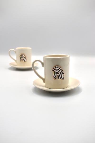 iQey Home Zebra Detailed Porcelain Cup Set - 2 Person