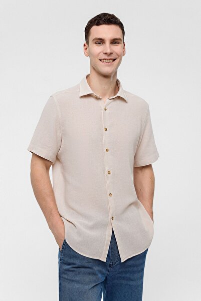 Back And Bond Beige Regular Fit Short Sleeve Plain Shirt