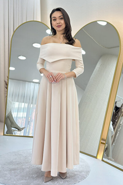 zks grup tekstil Women's Detachable Floral Detail Madonna Collar Midi Length Dress Beige, Burgundy, Black, Red, White