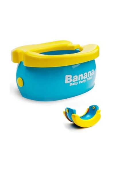 CREATIVE Foldable Potty and Toilet Reducer, Banana Travel Potty 2-in-1, Plastic, 22 x 12 x 11 cm, Blue-Yellow