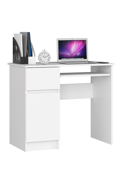 SERSIMO Birou de calculator PIKSEL, cu sertar, dulap și raft pentru tastatură, stânga, 90x50x77 cm, alb