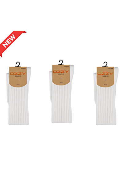 Ozzy Socks Χειμερινές γυναικείες μάλλινες κάλτσες ύπνου 3 τεμαχίων Μαλακό έγχρωμο εκρού Κάλτσες που διατηρούν τη θερμότητα
