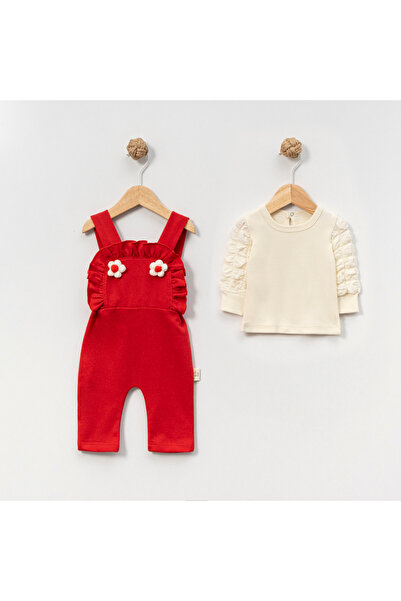 pony baby 'pony ile özel hisset' GOFRE KOL DETAYLI ÇİÇEKLİ SALOPET 2'Lİ TAKIM