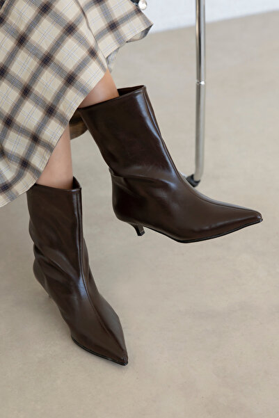 wolk shoes Morbey Kadın Pino Ökçe Kırışık Deri Bot