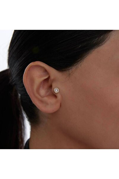 Semih Haşhaş Kuyumculuk Oval Kesim Taşlı Altın Tragus Küpe