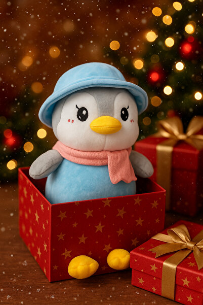 TOHA 40 CM ŞAPKALI PELUŞ PENGUEN | Yumuşak Oyuncak | Sevimli Noel Hediyesi