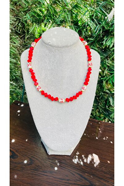 wanwa aksesuar قلادة من الحجر الطبيعي باللون الأحمر رباعي الأضلاع باللون الفي...