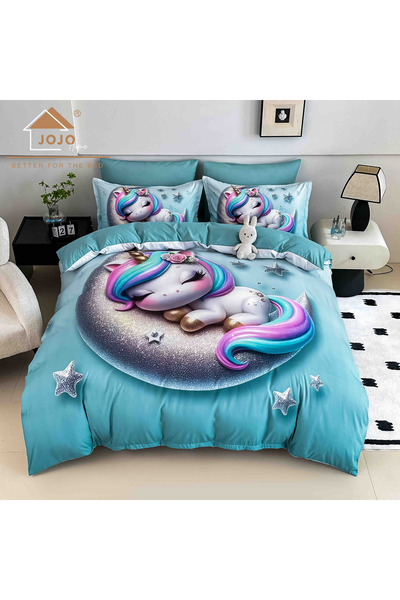 JOJO HOME 5D bedding set, 6 pieces, with elastic, Digital print, with elastic, 180x200cm, Unicorn