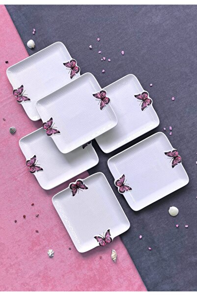 ers erbaşlar Papillon Pink 6 Piece Luxury Cake Plate Set