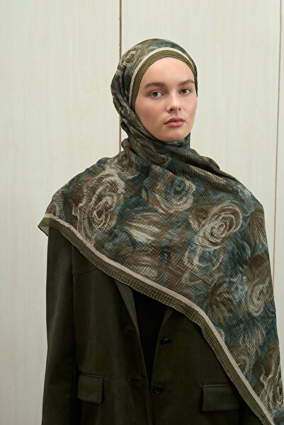 cs camellia scarf Şal de muselină cu strălucire moale - verde