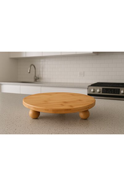 Qerhome Bamboo Top Footed Yvarlak Sunumluk 30 cm (Alg)