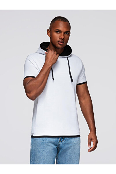 OMBRE Men's Cotton Hoodie T-Shirt - White V1 OM-TSCT-0256