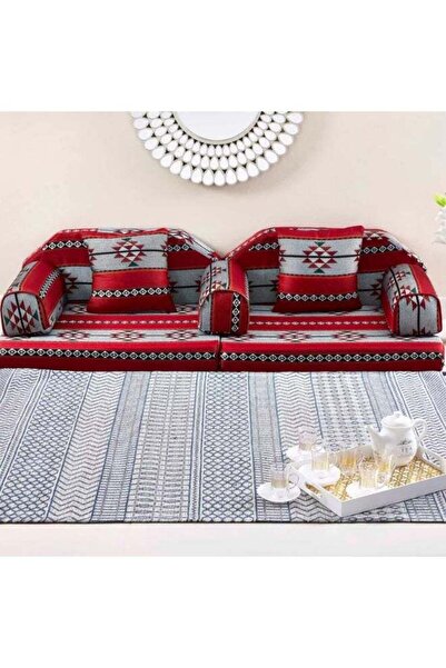 Xboat 7 PIECE MAJLIS FLOOR SOFA SET- 1 (Red multiple)