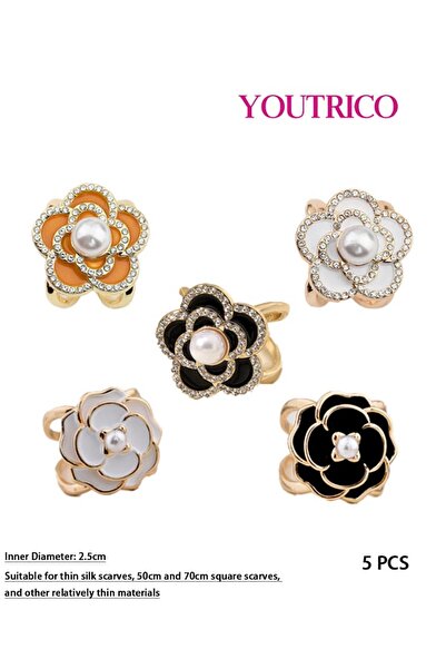 Youtrico New Camellia Silk Scarf Buckle Set - 5-Pack Elegant Floral Accessories for Women