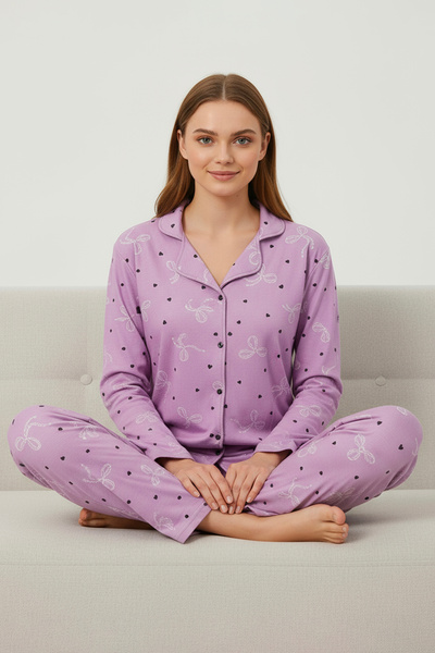 Bravie Suede Shirt Pajama Set 7108 Floral Pink