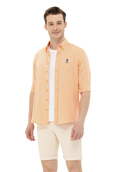 U.S. Polo Assn. Ανδρικό πορτοκαλί μακρυμάνικο πουκάμισο βασικό