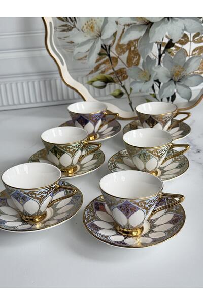 ROSSEV Türk Kahve Fincanı Craig Mix 6 Kişilik 12 Parça