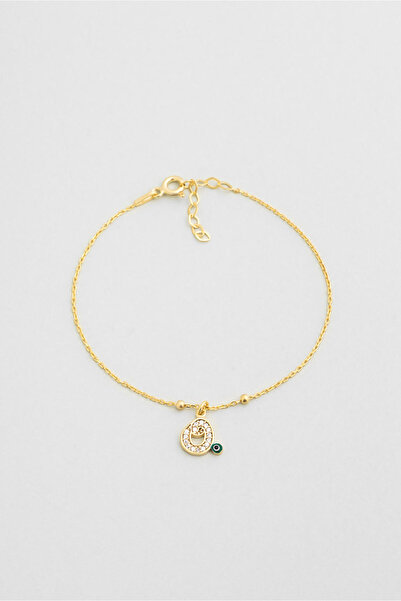 So CHIC... O Harfi 18 Ayar Sarı Altın Kaplama 19 Cm Gümüş Nazar Bileklik