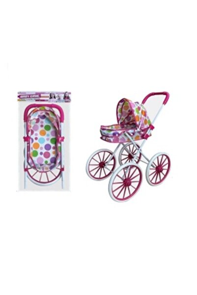 CREATIVE Foldable Doll Stroller with Large Wheels and Detachable Sunshade, 57x33x65 cm, White-Blue/White-Pink