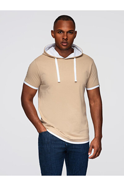 OMBRE Men's Cotton Hoodie T-Shirt - Beige V5 OM-TSCT-0256