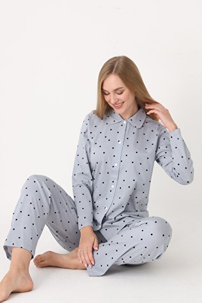 NBB Women's Long Sleeve Front Button Polka Dot Pajama Set 68257