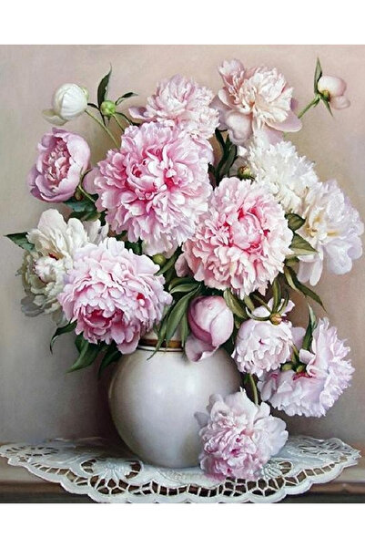 Krista Tablou pe pânză PM967 – Păuni roz într-o vază albă, pictură pe numere,...