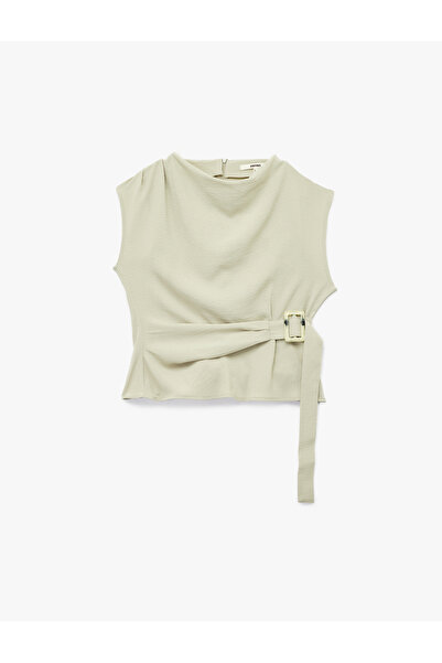 Koton بلوزة نسائية خضراء بتفاصيل حزام