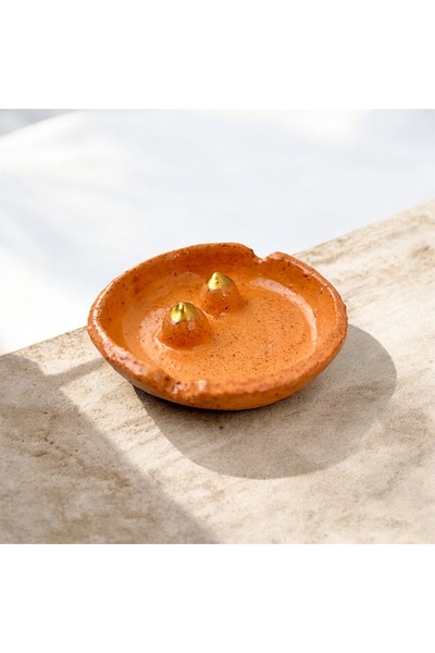 HAB TRADE Rustic Handmade Gold Meme Ceramic Ashtray – Artistic Decor and Design Piece