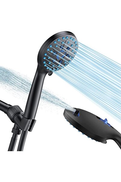 Arabest High Pressure Handheld Shower Head - Anti-clog Nozzles, Extra Long, With Stainless Steel Hose Black