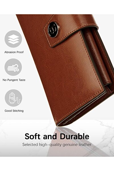 BOSTANTEN Womens Leather Wallets RFID Blocking Large Capacity Credit Card Holder Phone Clutch Brown