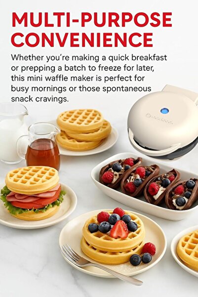 Nutricook Mini Waffle Maker 10cm, Ceramic Coating, Compact, NC-WM100B