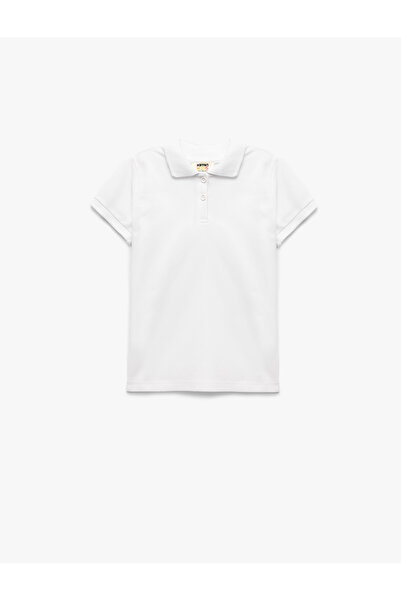 Koton White Girl's Basic Polo T-Shirt