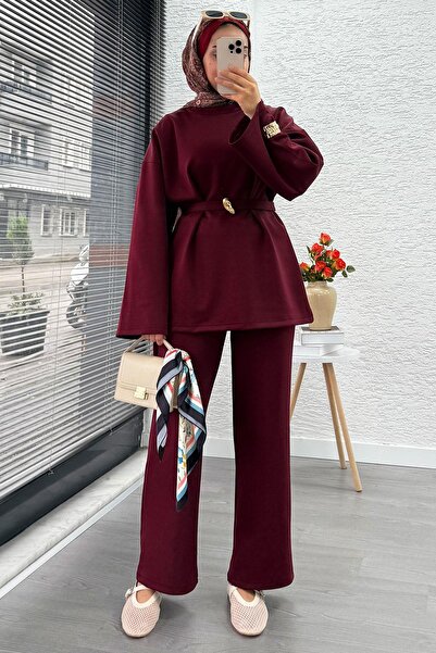 MELEK ARAZ طقم سكوبا نسائي مكون من قطعتين من برونشي كيرت - لون بورجوندي