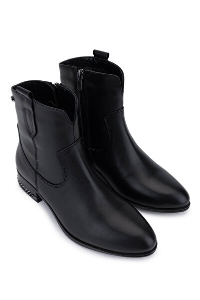 Tamer Tanca Women's Genuine Leather Black Leather Heeled Boots