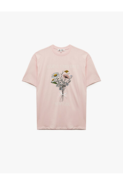 Koton تي شيرت نسائي مطبوع باللون الوردي