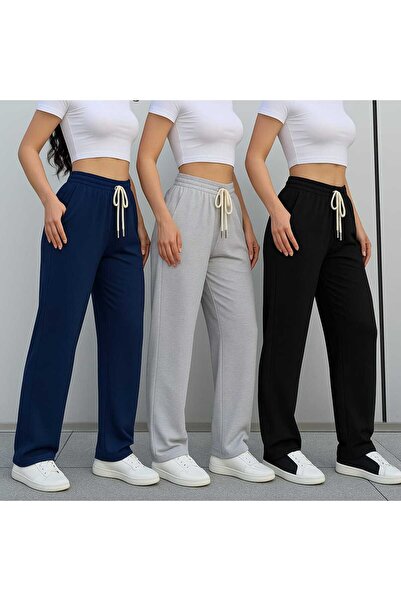 BERYY MODA Pantaloni de trening Winter Triple negri, gri și bleumarin