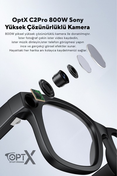 OptX Smart Akıllı Gözlük – Yapay Zeka (AI), Kamera, Bluetooth, Müzik, IPX5