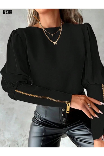Modayakamoz Yeni Sezon Kadın Krep Kumaş Uzun Kollu Bluz Bisiklet Yaka Fermuar...